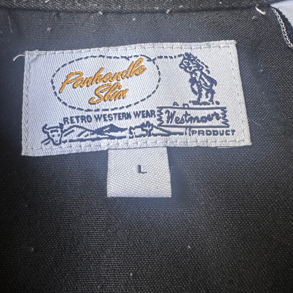 Panhandle Slim Western Shirt Mens L Black Excellent Embroidered Pearl Snap Retro - Picture 3 of 7